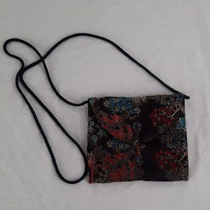 Small Black/Floral Evening Bag/Crossbody Strap